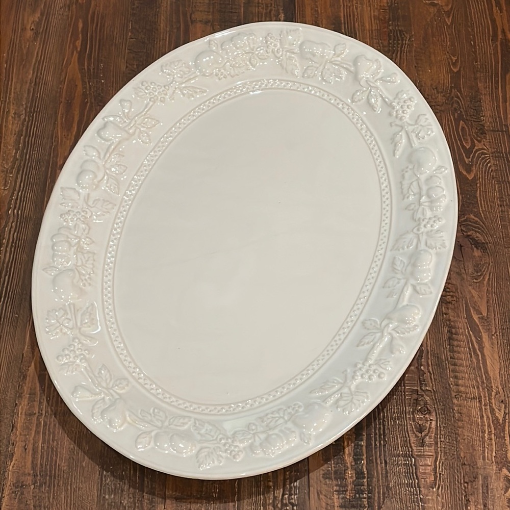 19" Cream with Tan Accents Sanor Ceramica Serving Platter Made in Portugal